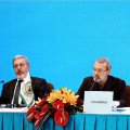  Majlis Speaker Ali Larijani (C) addresses an international meeting on Palestine in Tehran on Dec. 18. 