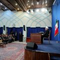 President Hassan Rouhani speaks at a press conference in Tehran on Feb. 6.  