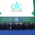 Heads of state and government from OIC member states pose for a family photo during the First OIC Summit on Science and Technology in Astana, Kazakhstan, on Sept. 10.