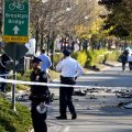 Bicycles and debris lay on a bike path after a motorist drove onto the path near the World Trade Center memorial killing eight people on November 1.