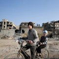 Syrian boys in the rebel-held Eastern Ghouta, on the outskirts of Damascus in January. 