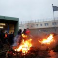 Prison wardens block the Maubeuge jail during a nationwide protest in France on January 24.