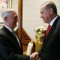 Turkish President Recep Tayyip Erdogan meets with US Defense Secretary Jim Mattis at the Presidential Palace  in Ankara on August 23.
