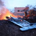 The downed Sukhoi-25 fighter jet in the Syrian city of Saraqib