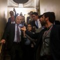 John McCain (R-AZ) speaks with reporters after voting against the “skinny repeal”  health care bill on Capitol Hill in Washington on July 28.