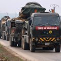 A convoy of Turkish military vehicles on their way  to Syria’s Aleppo Province
