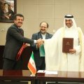 Turkey’s Economy Minister Nihat Zeybekci (L) and his Qatari counterpart Ahmed bin Jassim bin Mohammed Al Thani (R) signed the transportation deal with Iran’s Minister of Industries, Mining and Trade Mohammad Shariatmadari in Tehran on Nov. 26.