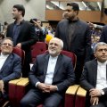From left :Valiollah Seif, Mohammad Javad Zarif and Ali Tayyebnia at FINEX 2017 in Tehran on April 15.