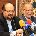 Iran’s new Minister of Industries, Mining and Trade Mohammad Shariatmadari (L) and his deputy and chairman of IMIDRO, Mehdi Karbasian