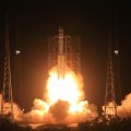 Long March-7 rocket carrying Tianzhou-1 cargo spacecraft lifts off from the launching pad in Wenchang, Hainan Province.
