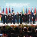 ASEAN leaders pose for a group photograph during the opening of the 32nd ASEAN  Summit in Singapore on Saturday.
