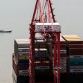 A US cargo ship at the Yangshan Deep-Water Port, in Shanghai in April.