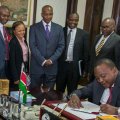 President Uhuru Kenyatta signed the interest rate bill  in Nairobi on August 24, 2016.