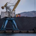 A mound of unsold North Korean coal at Rajin harbor.