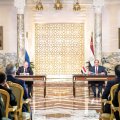 Egyptian President Abdel Fattah al-Sisi and his Russian counterpart Vladimir Putin (L) give a press conference following their talks at the presidential palace in Cairo on Dec. 11.
