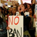 People protested against Trump’s travel ban at Los Angeles International Airport (File Photo)