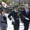 US Defense Secretary Jim Mattis (R) and Japanese Defense Minister Tomomi Inada attend a guard of honor in Tokyo, Japan, on Feb. 4.