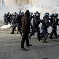 Riot police face off protesters in Nantes, France, on Feb. 25.