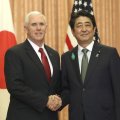 Shinzo Abe (R) and Mike Pence meet in Tokyo, Japan, on April 18.