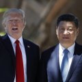 Donald Trump (L) and Xi Jinping at the Mar-a-Lago estate in West Palm Beach, Florida, on April 7