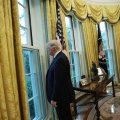 Donald Trump attends the Oval Office in the White House, Washington, on April 27.