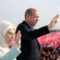 Turkish President Recep Tayyip Erdogan and his wife attend the rally in Istanbul on April 8.