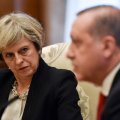 British Premier Theresa May (L) and Turkish President Recep Tayyip Erdogan meet in Ankara, Turkey, on Jan. 28.