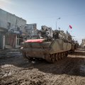 Turkish Army’s armored vehicles and tanks drive in the Syrian town of Kobani on Feb. 22, 2015. (File Photo)