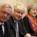 (From R-L) British Premier Theresa May, Boris Johnson and David Davis (File Photo) 
