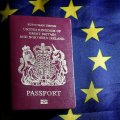 A British passport is pictured in front of an European Union flag in this photo illustration.