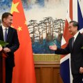 Britain’s Foreign Secretary Jeremy Hunt (L) and China’s Foreign Minister Wang Yi at a joint news conference  at the Diaoyutai State Guesthouse in Beijing, China, on July 30