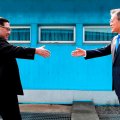 North Korean leader Kim Jong-un (L) and South Korean President Moon Jae-in meet in April 2018.
