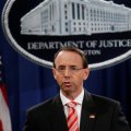 Deputy US Attorney General Rod Rosenstein announces grand jury indictments of 12 Russian nationals during a news conference at the Justice Department in Washington on July 13.