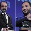 Vahid Jalilvand (L) and Navid Mohammadzadeh with their prizes (Photo: AFP)