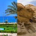 a beach in Kish (L) and Qeshm Geopark. Kish might host football teams while Qeshm could become a destination for tourists. 
