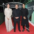 Malavika Mohanan (L), Majid Majidi (C) and Ishaan Khattar on the red carpet of the 61st London Film Festival, October 13.